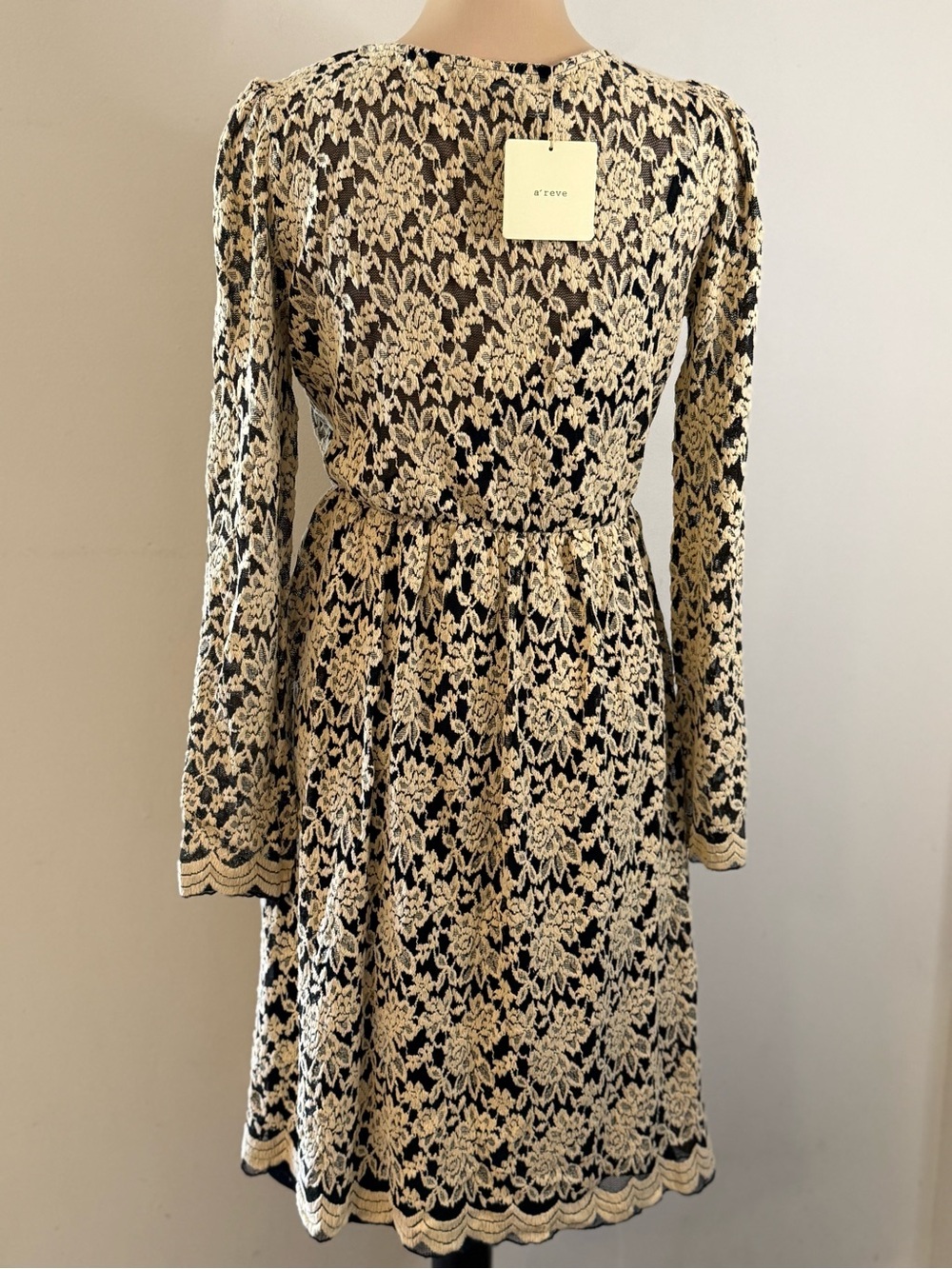 a’reve floral lace midi dress cream black white tank dress lining SZ SM - Picture 5 of 16